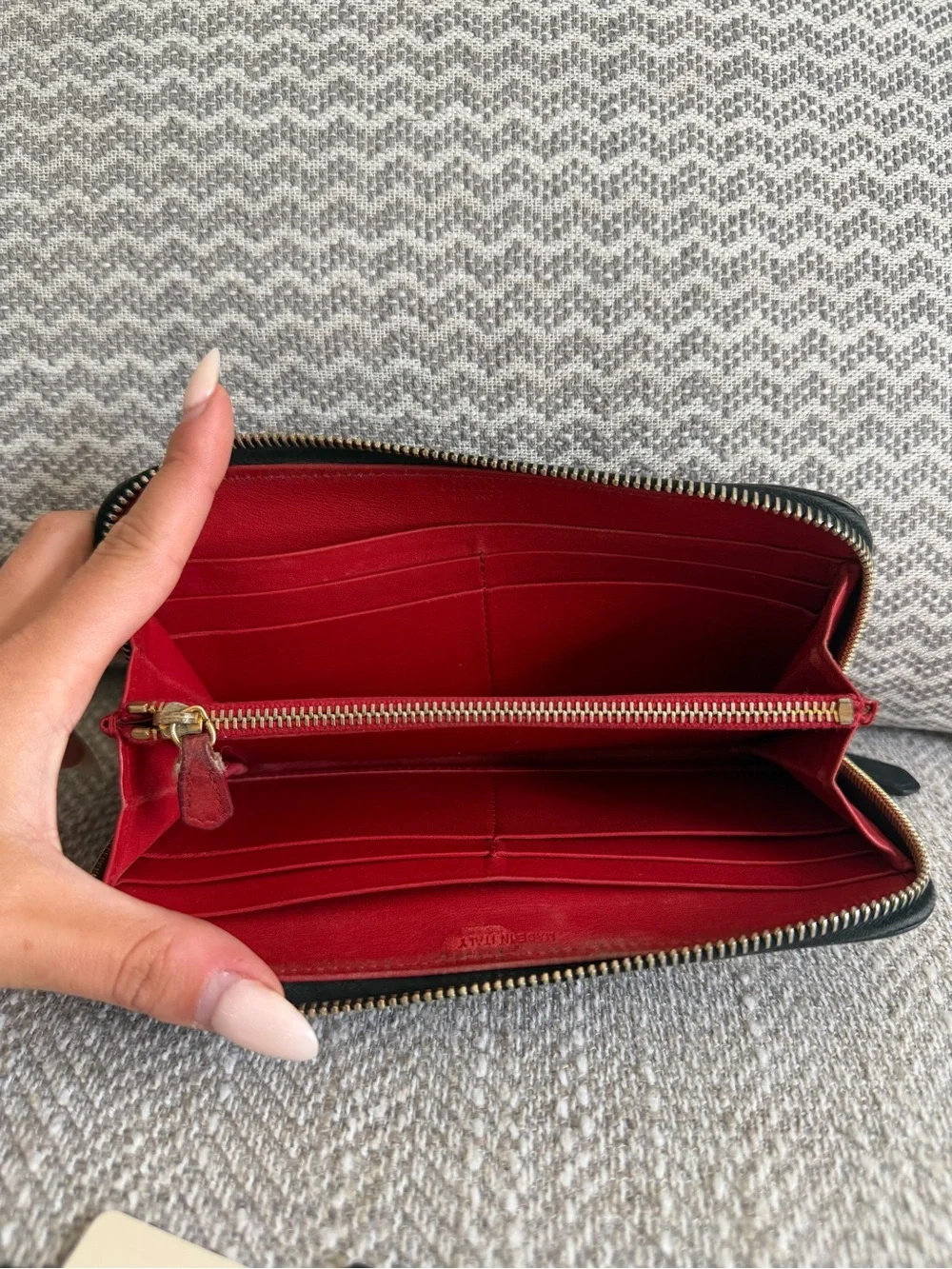 Prada Black Leather Bow Zip Around Wallet Red Interior w/ Authenticity Cards